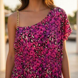 House Of Dereon 1X Shirt Bella Bad Leopard Cold Gold Chain Deadstock Blouse Y2K